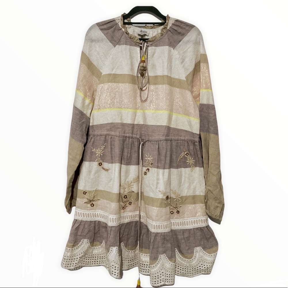 Hemant & Nandita Mana Stripe Ivory Mini Long Sleeve Tassel Dress Size M NWOT - Picture 4 of 10